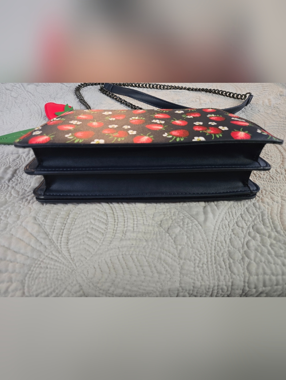 Steve Madden Black Crossbody Bag with Red Strawberry Print - Picture 3 of 5
